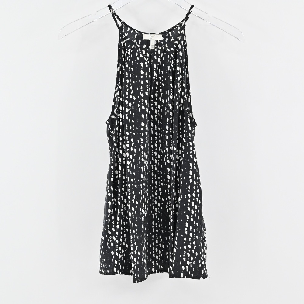 JOIE Womens Silk Top Size S Black White Print Sleeveless Blouse Minimalist Retro